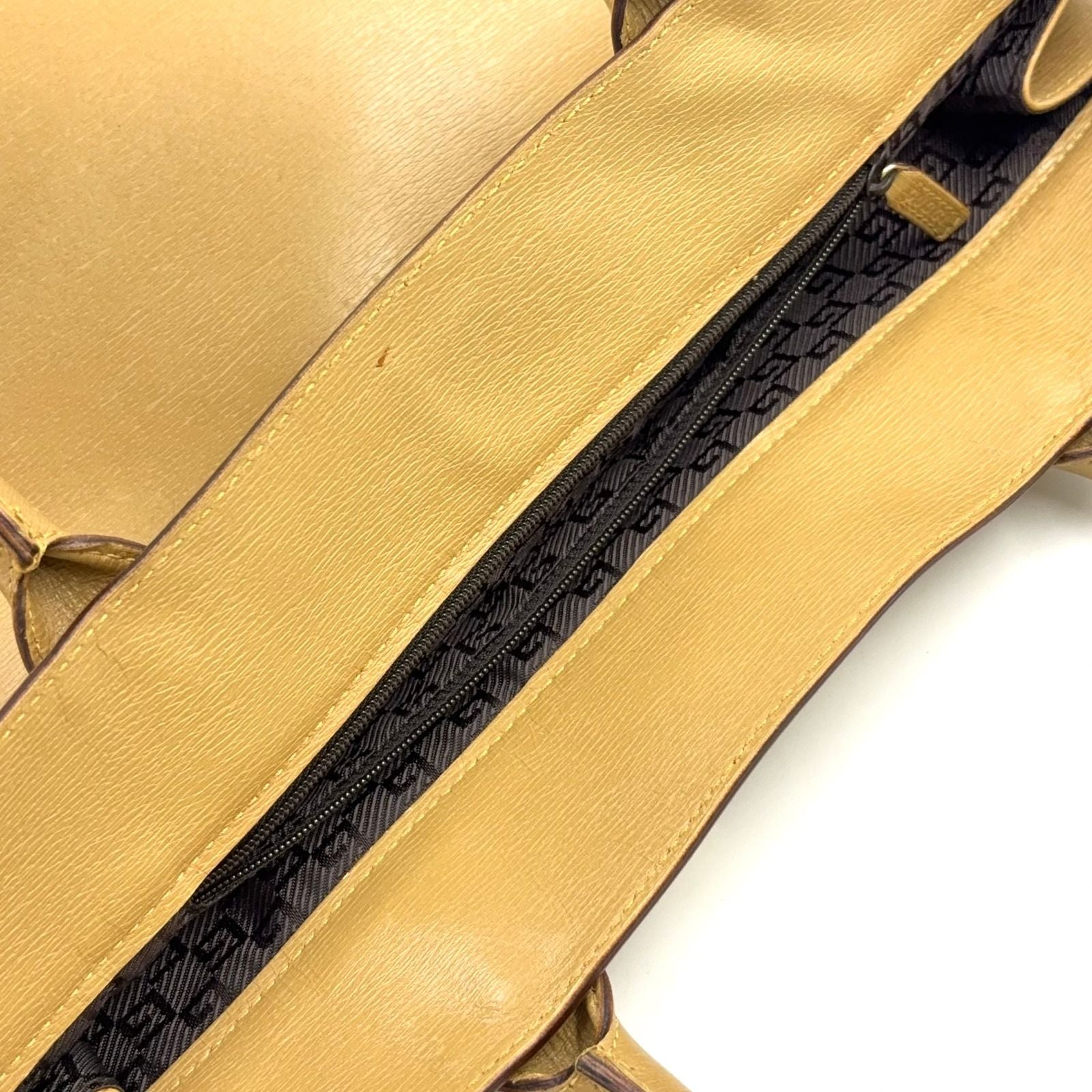 Gucci Belt Motif Business Leather Yellow Brown Tote Gold — view 9