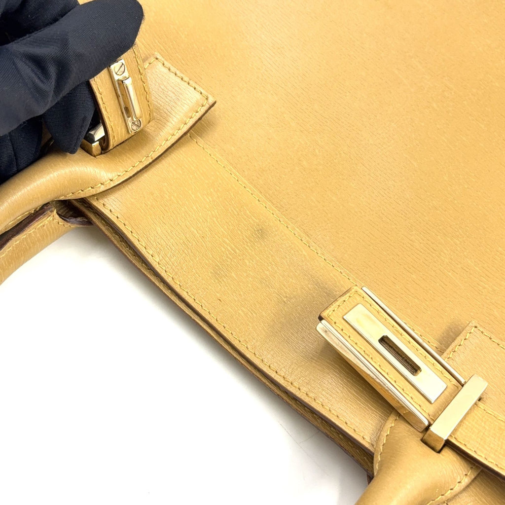 Gucci Belt Motif Business Leather Yellow Brown Tote Gold — view 8