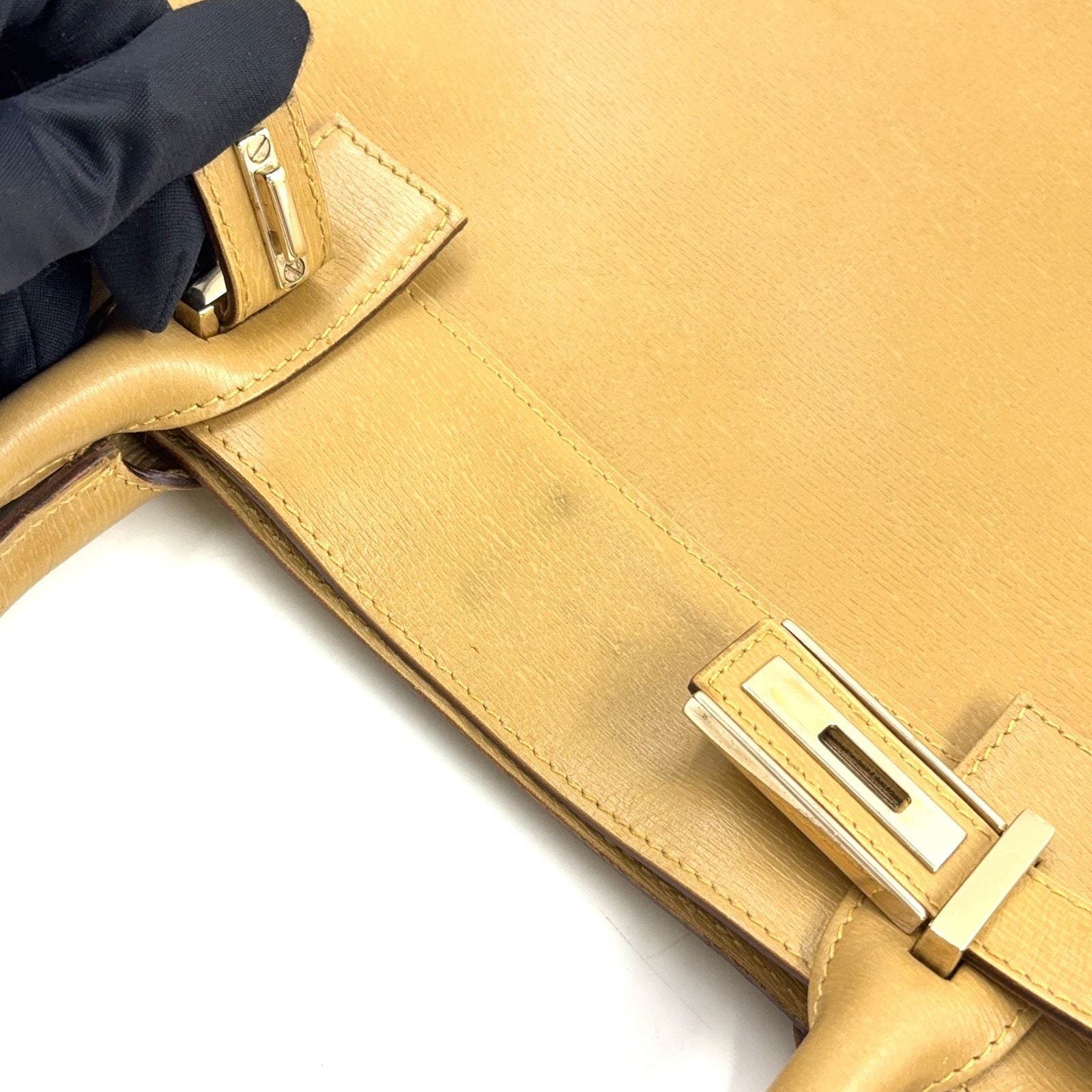 Gucci Belt Motif Business Leather Yellow Brown Tote Gold — view 8