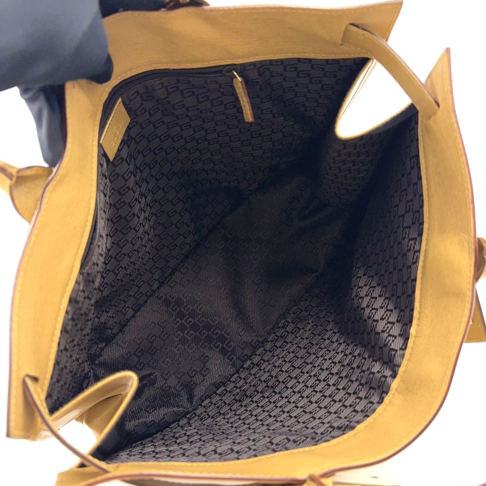 Gucci Belt Motif Business Leather Yellow Brown Tote Gold — view 3