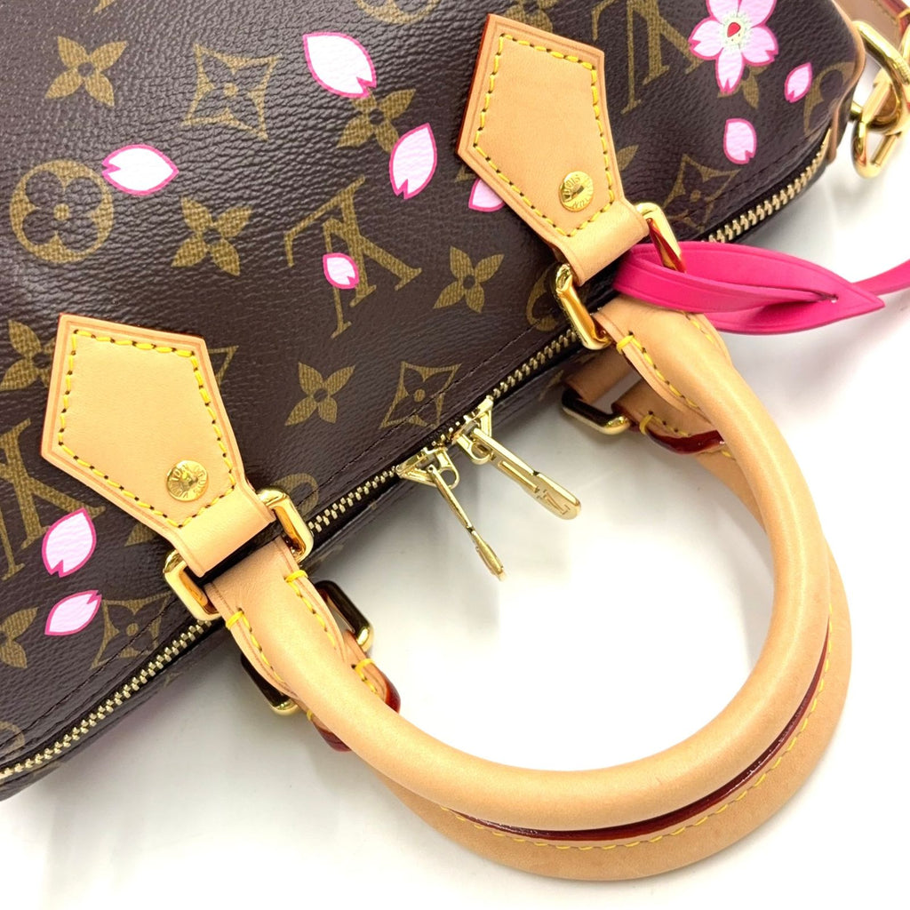Louis Vuitton Monogram Speedy Bandouliere 25 Cherry Blossom Leather Pink Brown — view 9