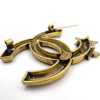 Chanel CC Logo Star Motif Color Stone Clear Gold Black Brooch — view 8