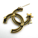 Chanel CC Logo Star Motif Color Stone Clear Gold Black Brooch — view 3