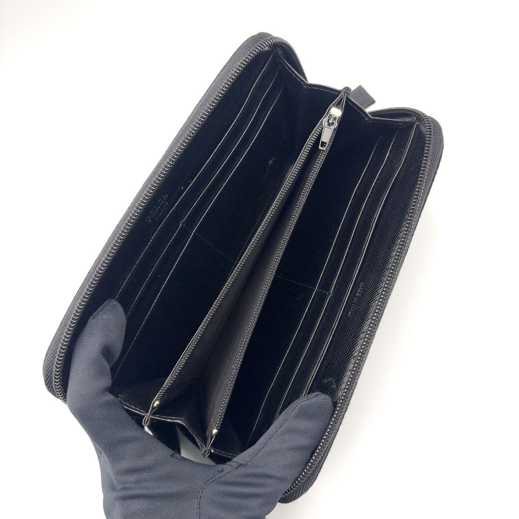 Prada Zip Around Nylon Black Wallet Silver — view 3
