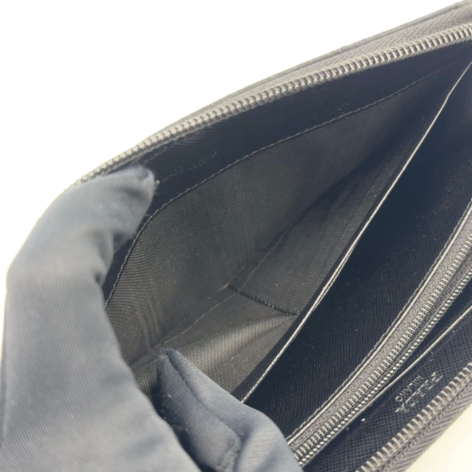 Prada Zip Around Nylon Black Wallet Silver — view 8