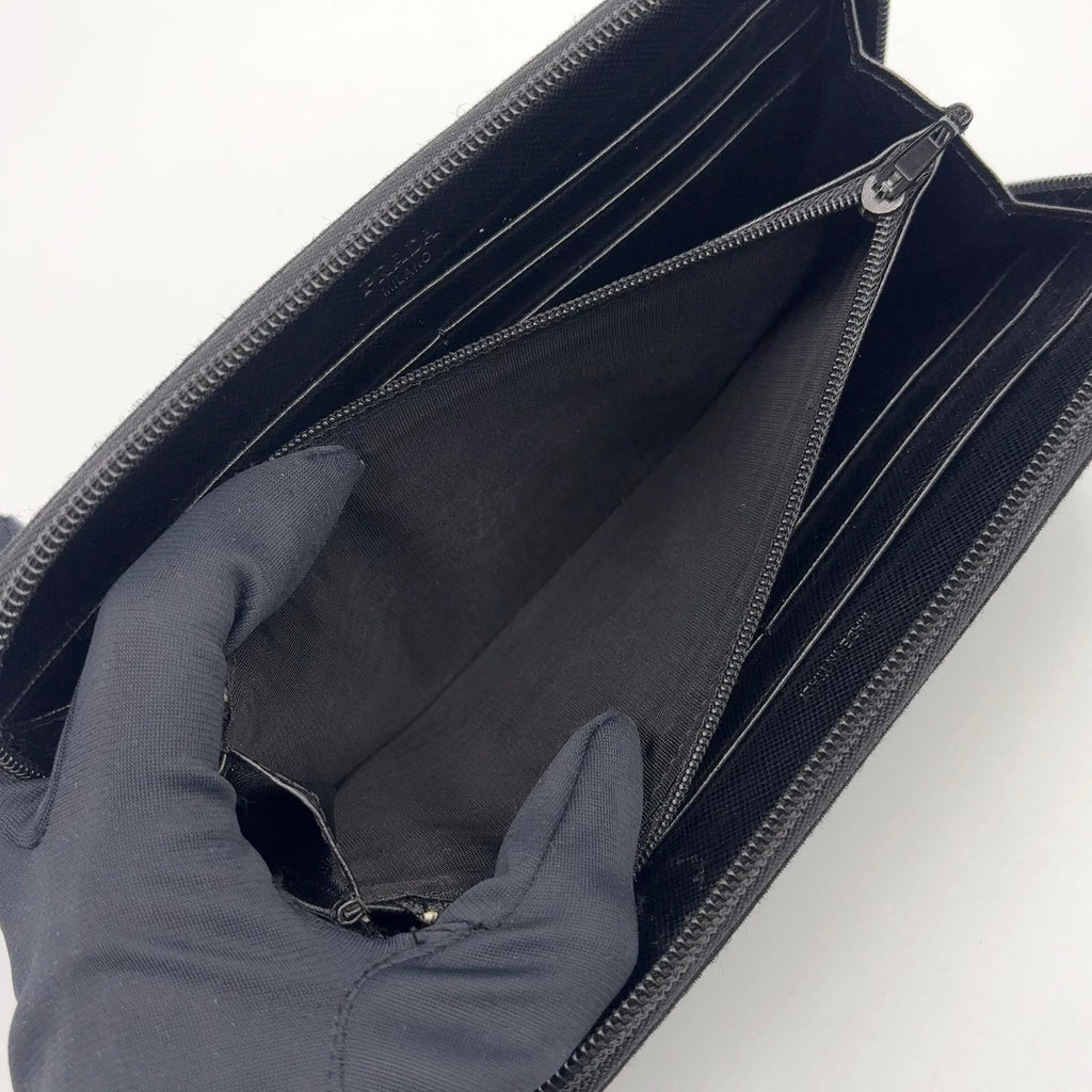 Prada Zip Around Nylon Black Wallet Silver — view 5