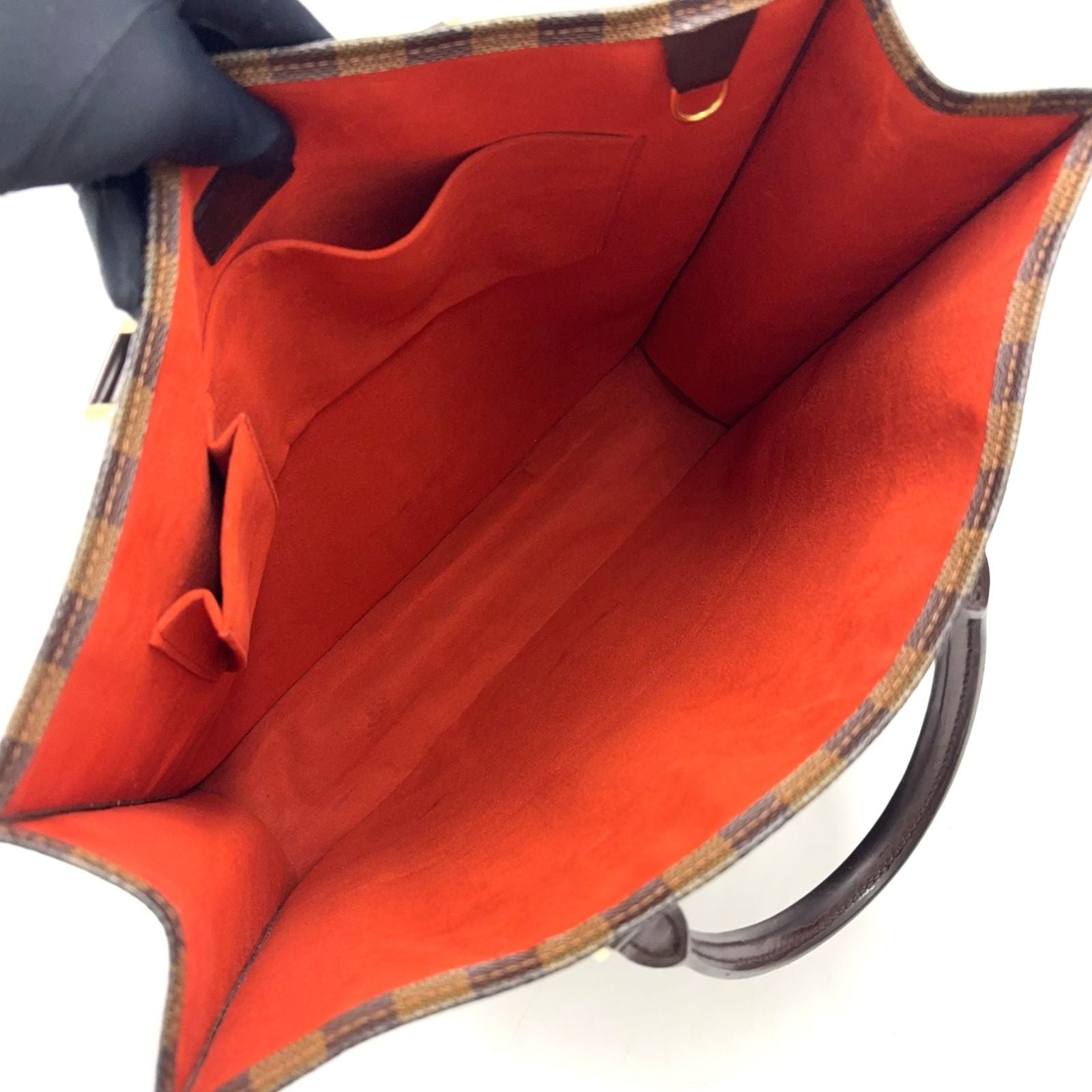 Louis Vuitton Sac Plat Damier Ebene Leather Brown Tote Gold — view 3