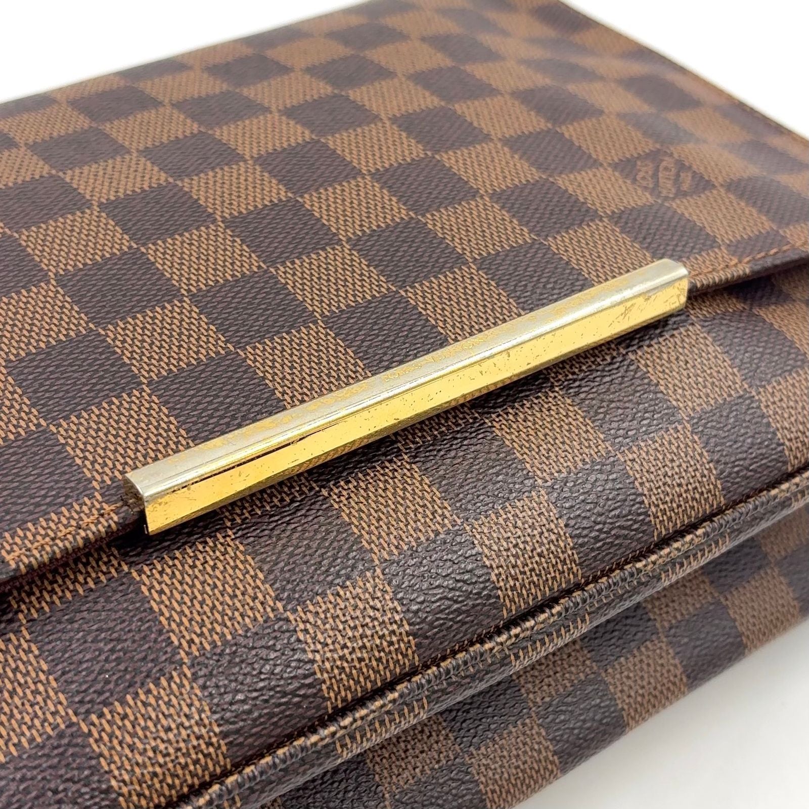 Louis Vuitton Hoxton GM Damier Ebene Leather Brown Shoulder Bag Gold — view 8