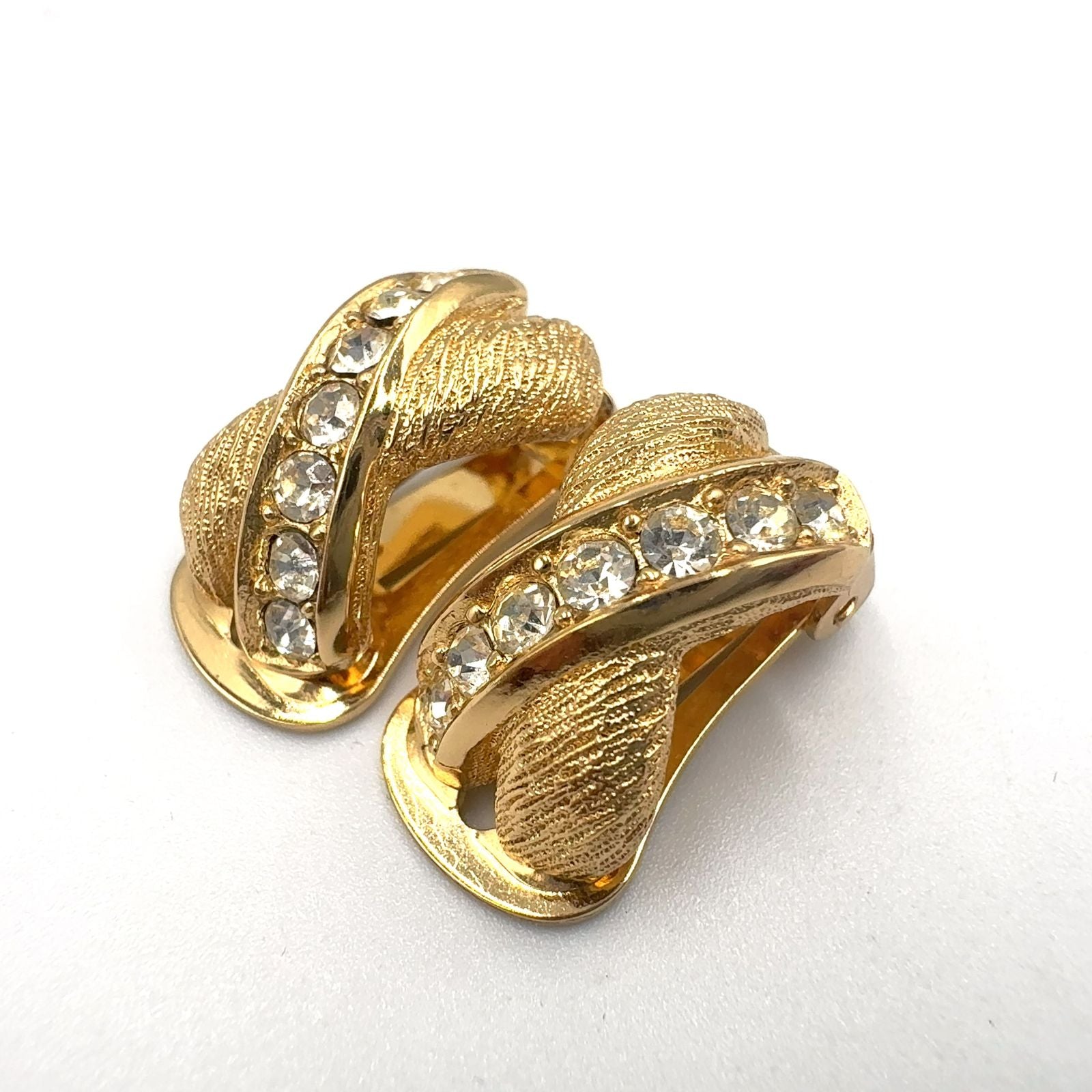 Dior Cross Rhinestone Color Stone Clear Gold Earrings — view 8