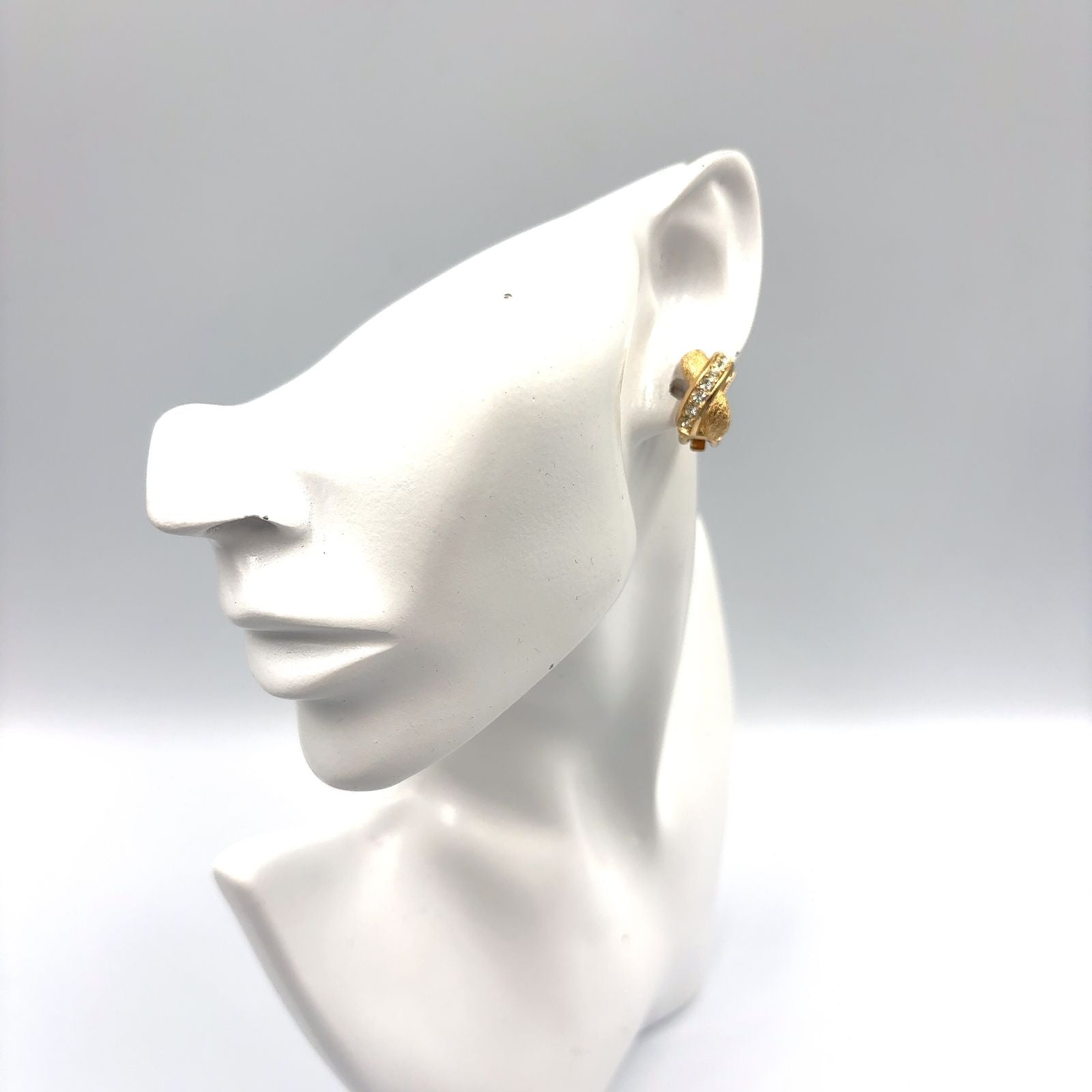 Dior Cross Rhinestone Color Stone Clear Gold Earrings — view 9
