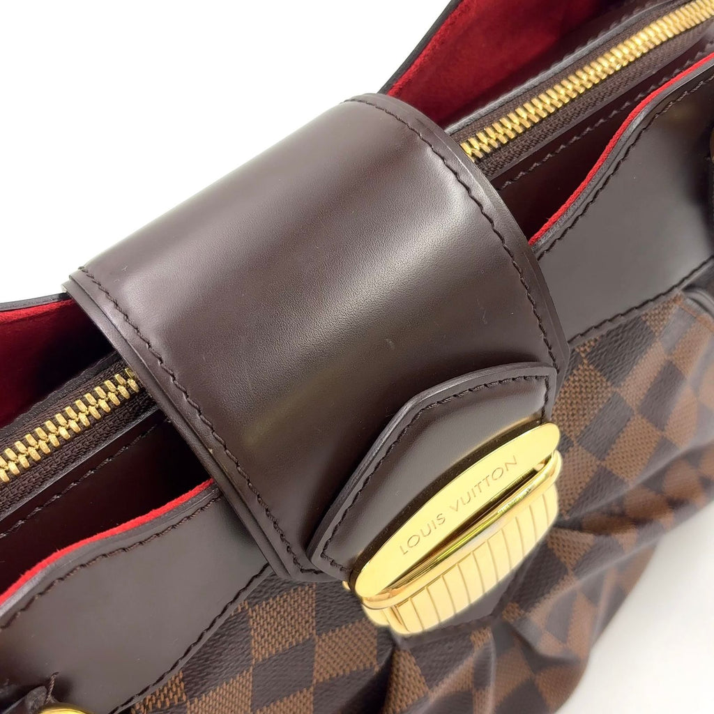 Louis Vuitton Sistine PM Damier Ebene Leather Brown Handbag Gold — view 8