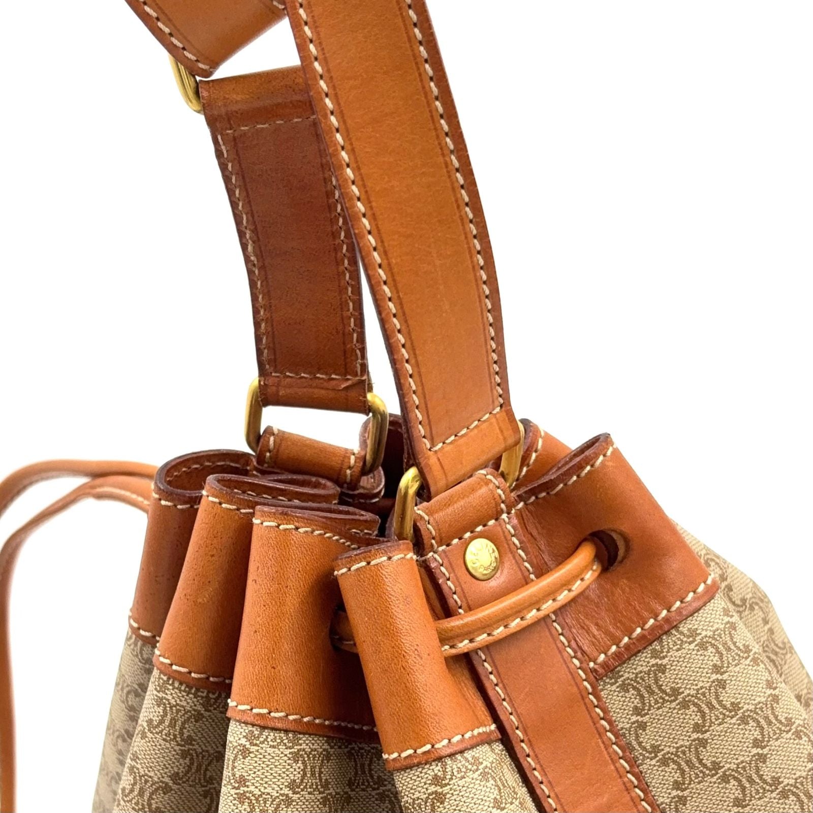 Celine Macadam Drawstring Leather Beige Light Brown Shoulder Bag Gold — view 9