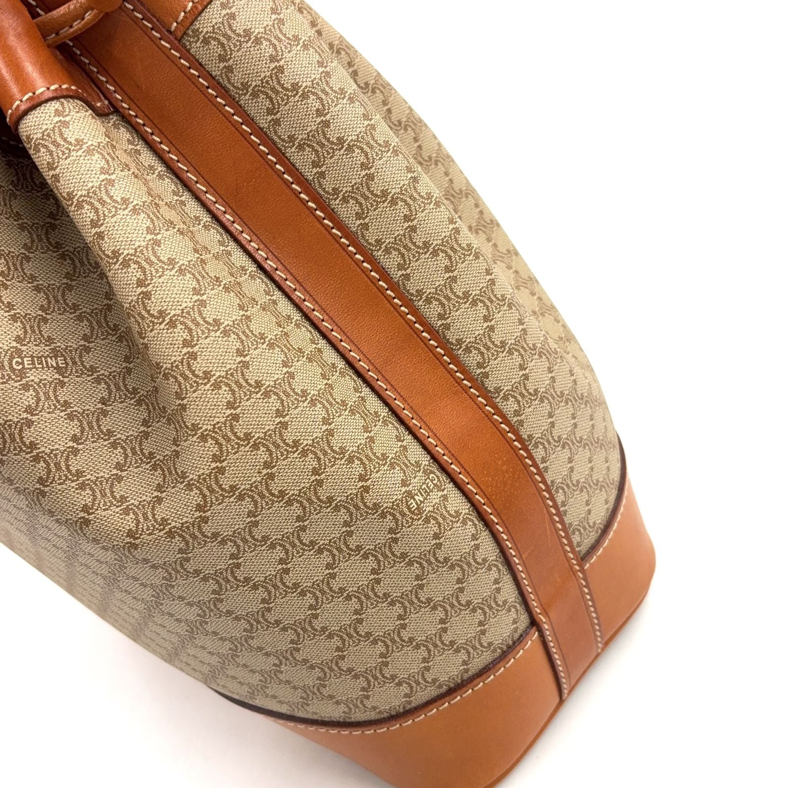 Celine Macadam Drawstring Leather Beige Light Brown Shoulder Bag Gold — view 7