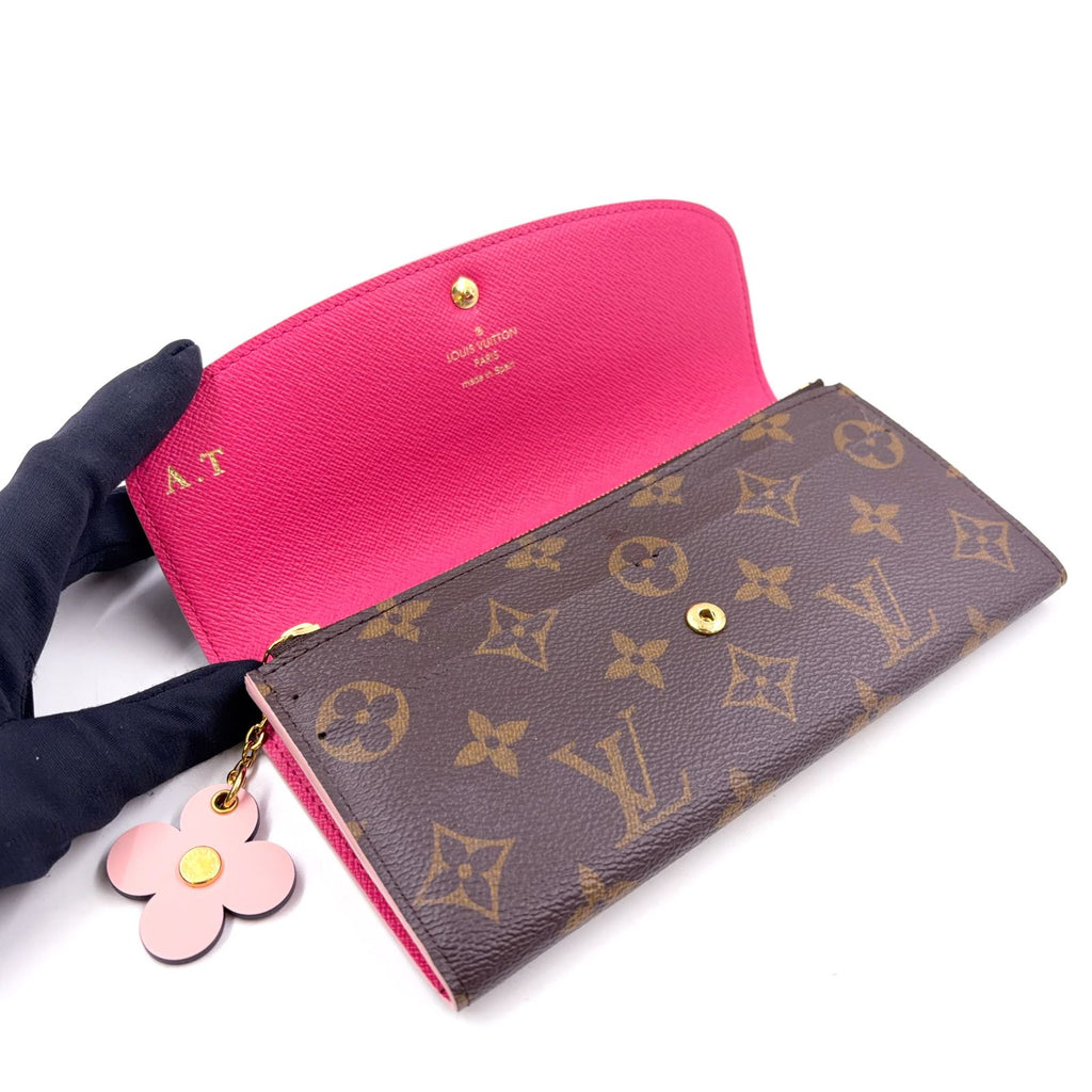 Louis Vuitton Portefeuille Emily Monogram Leather Pink Brown Bifold Wallet Gold — view 3