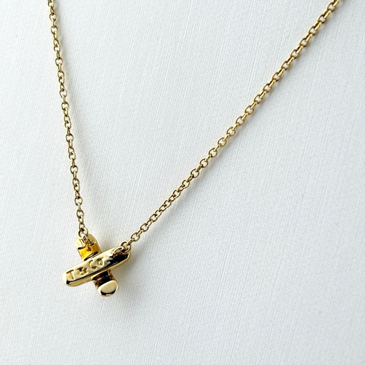 Tiffany & Co Cross Stitch Necklace YG Yellow Gold Pendant — view 2