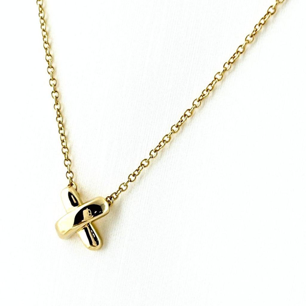 Tiffany & Co Cross Stitch Necklace YG Yellow Gold Pendant