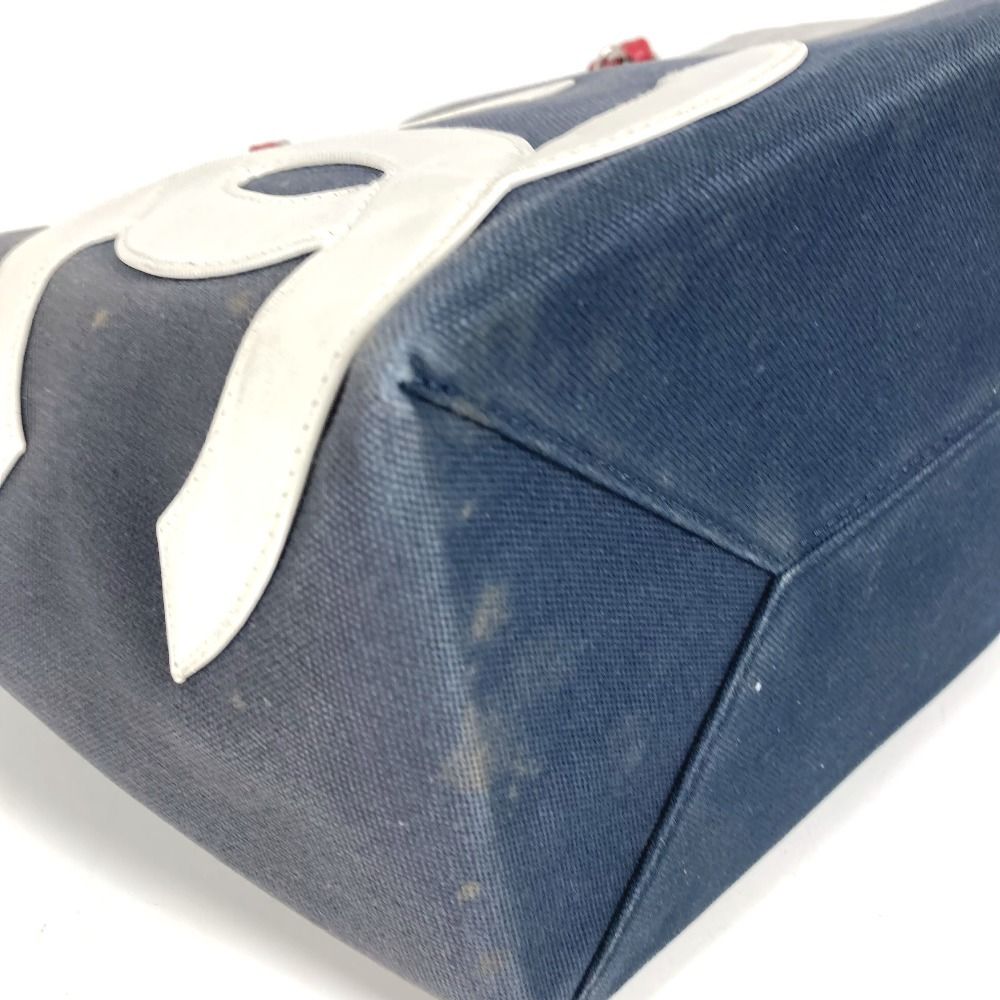 Chanel Shoulder Bag Logo CC Leather Canvas Navy — view 2