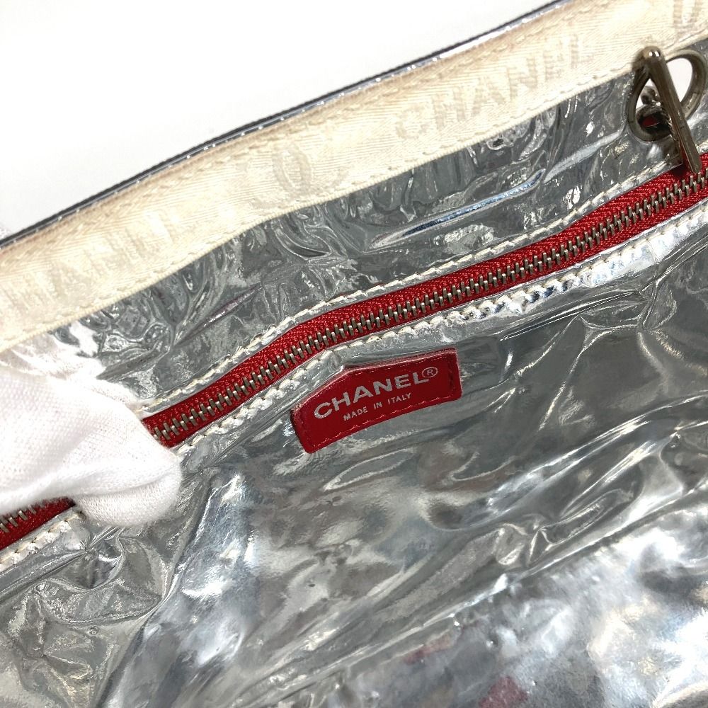 Chanel Shoulder Bag Logo CC Leather Canvas Navy — view 7