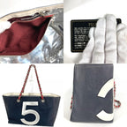 Chanel Shoulder Bag Logo CC Leather Canvas Navy — view 8