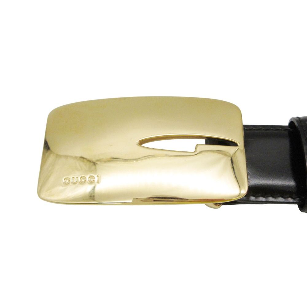 Gucci Belt Leather Logo Gold Buckle Plate Black 70 — view 2