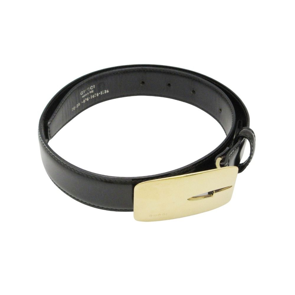Gucci Belt Leather Logo Gold Buckle Plate Black 70
