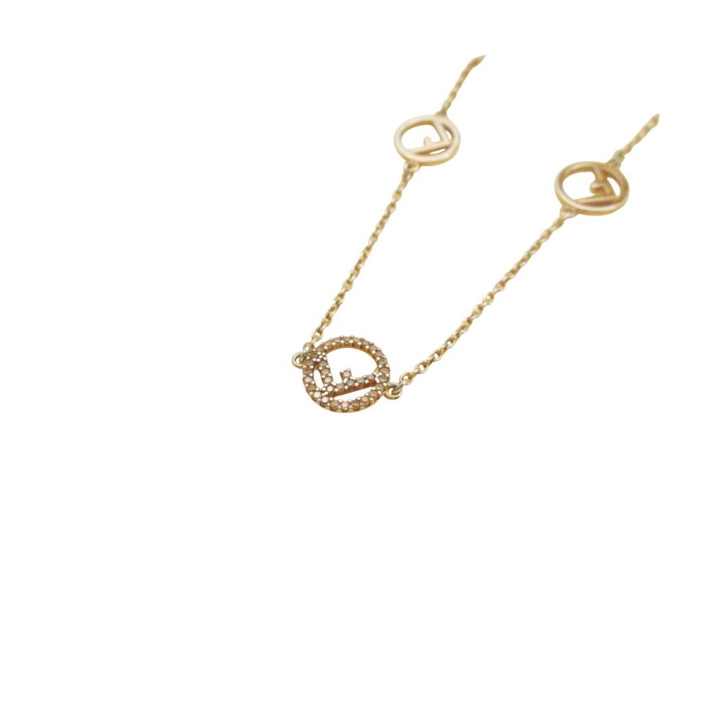 Fendi Necklace Is Crystal Bijou Choker Logo Chain Pink Gold — view 9