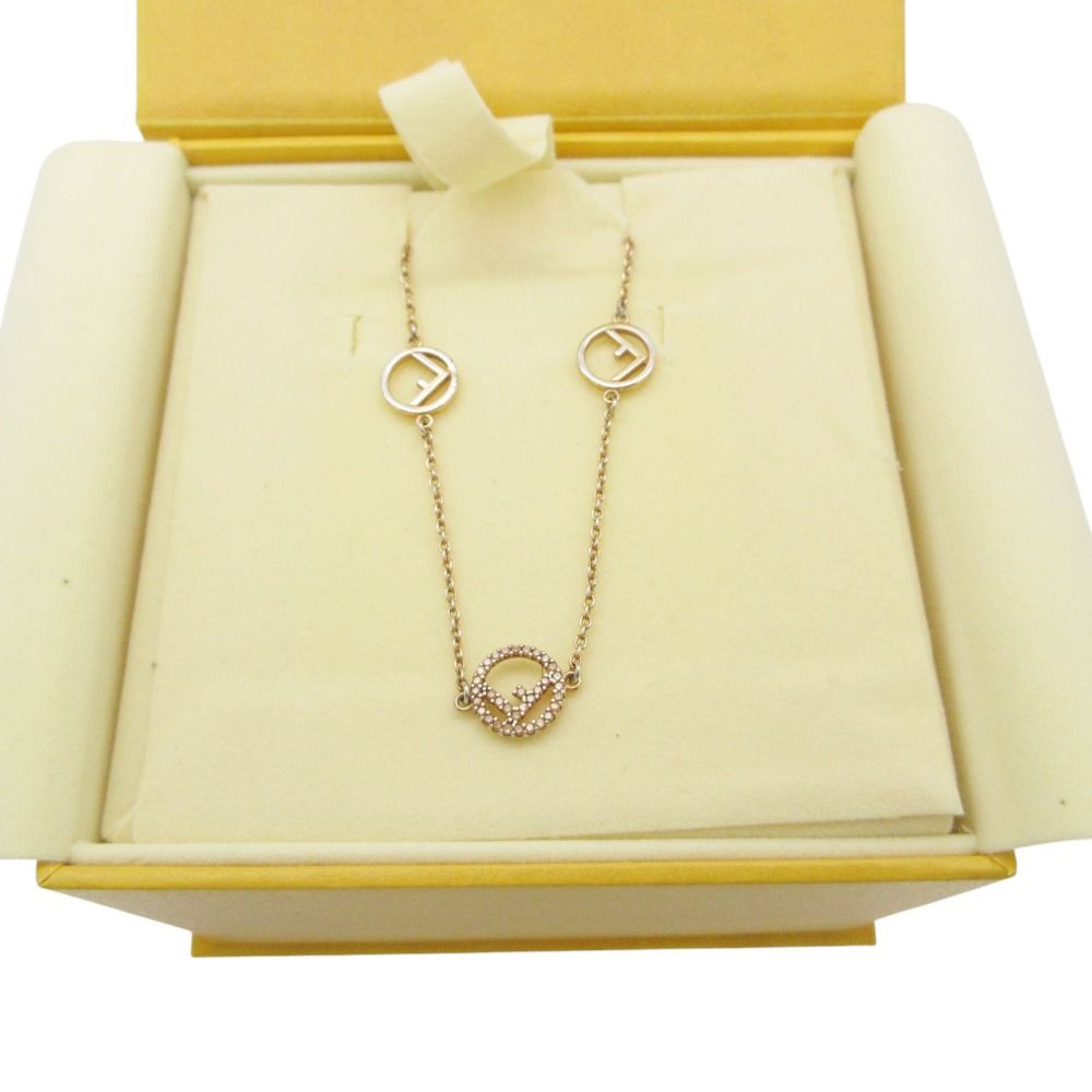 Fendi Necklace Is Crystal Bijou Choker Logo Chain Pink Gold — view 8