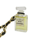Chanel Necklace Perfume Bottle Charm Leather Chain Black Gold — view 4
