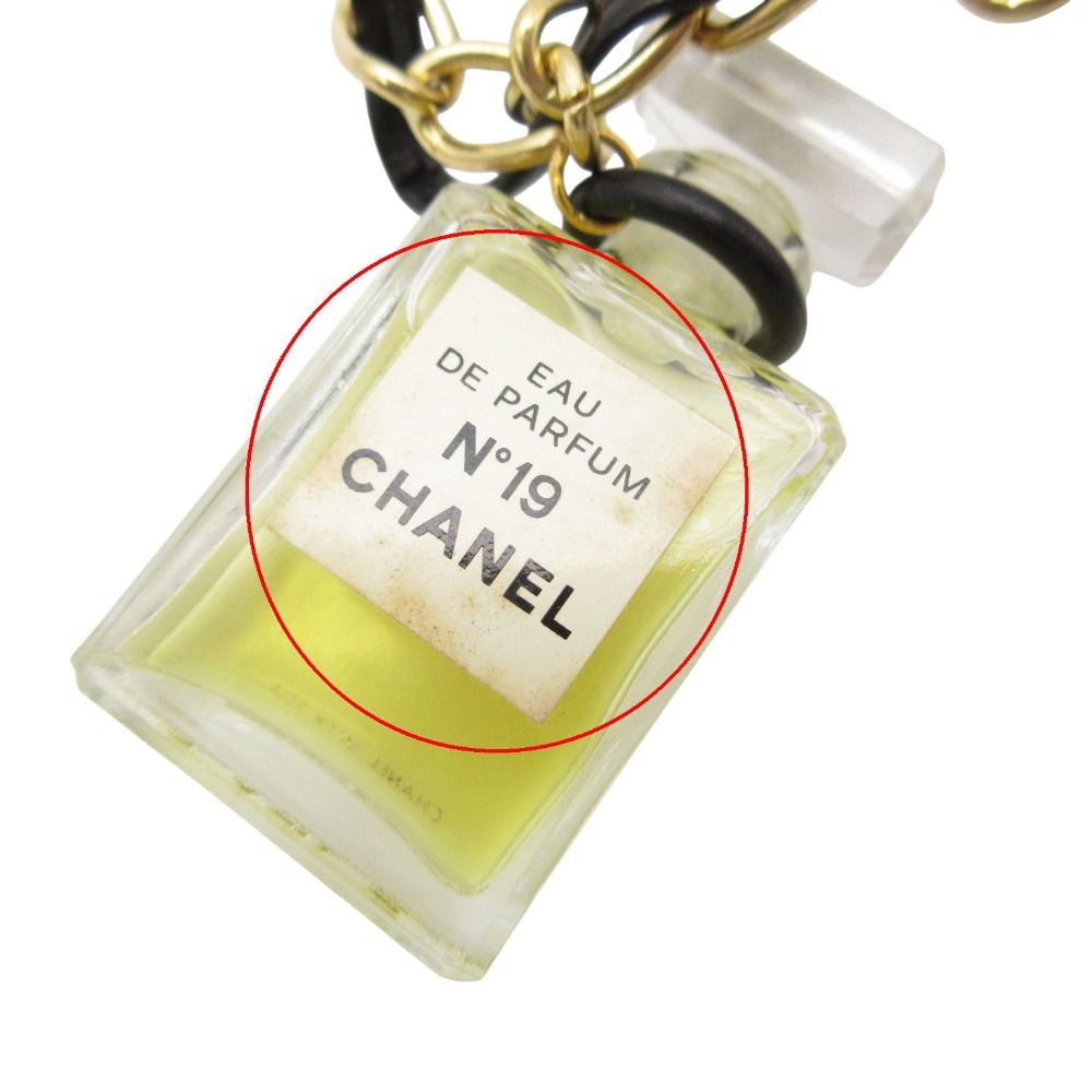 Chanel Necklace Perfume Bottle Charm Leather Chain Black Gold — view 8