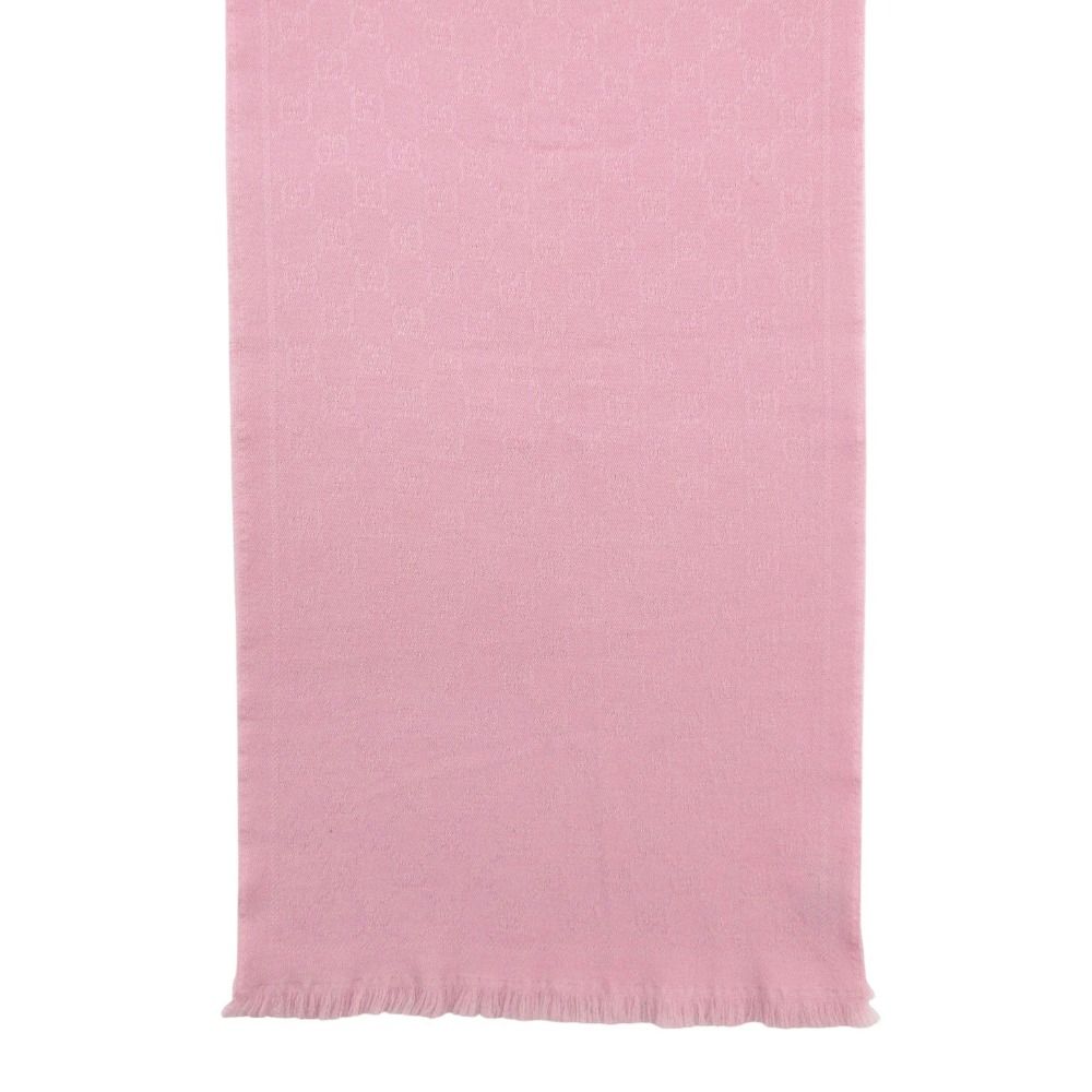 Gucci Shawl Wool Fringe Scarf Pink