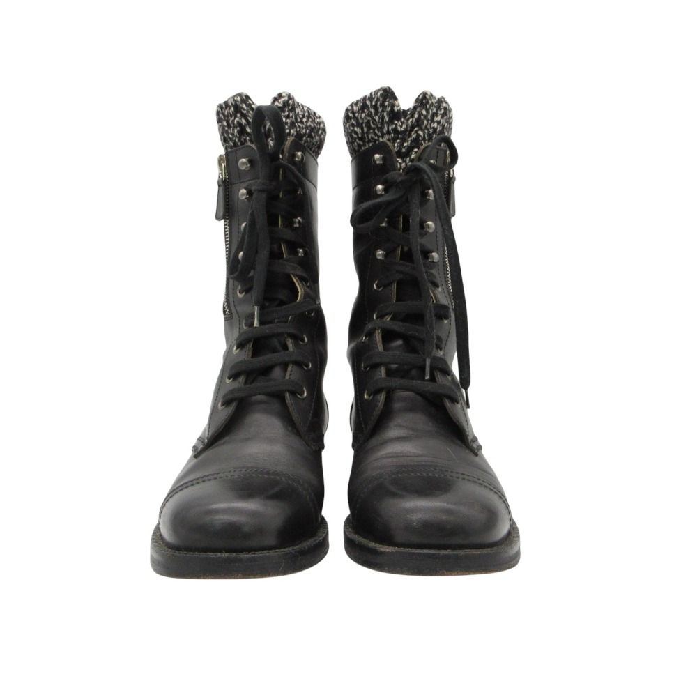 Chanel Boots CC Logo Side Zipper Long Combat Shoes Black — view 3