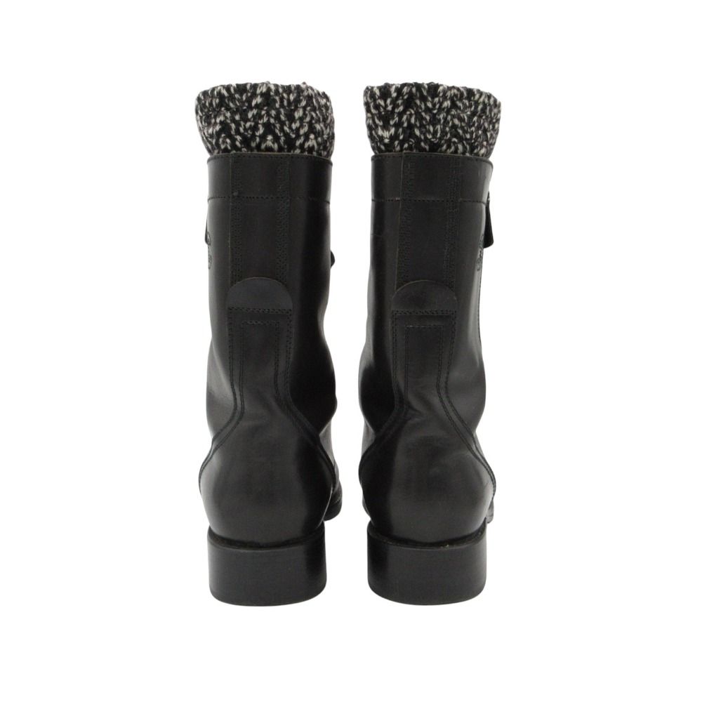Chanel Boots CC Logo Side Zipper Long Combat Shoes Black — view 4