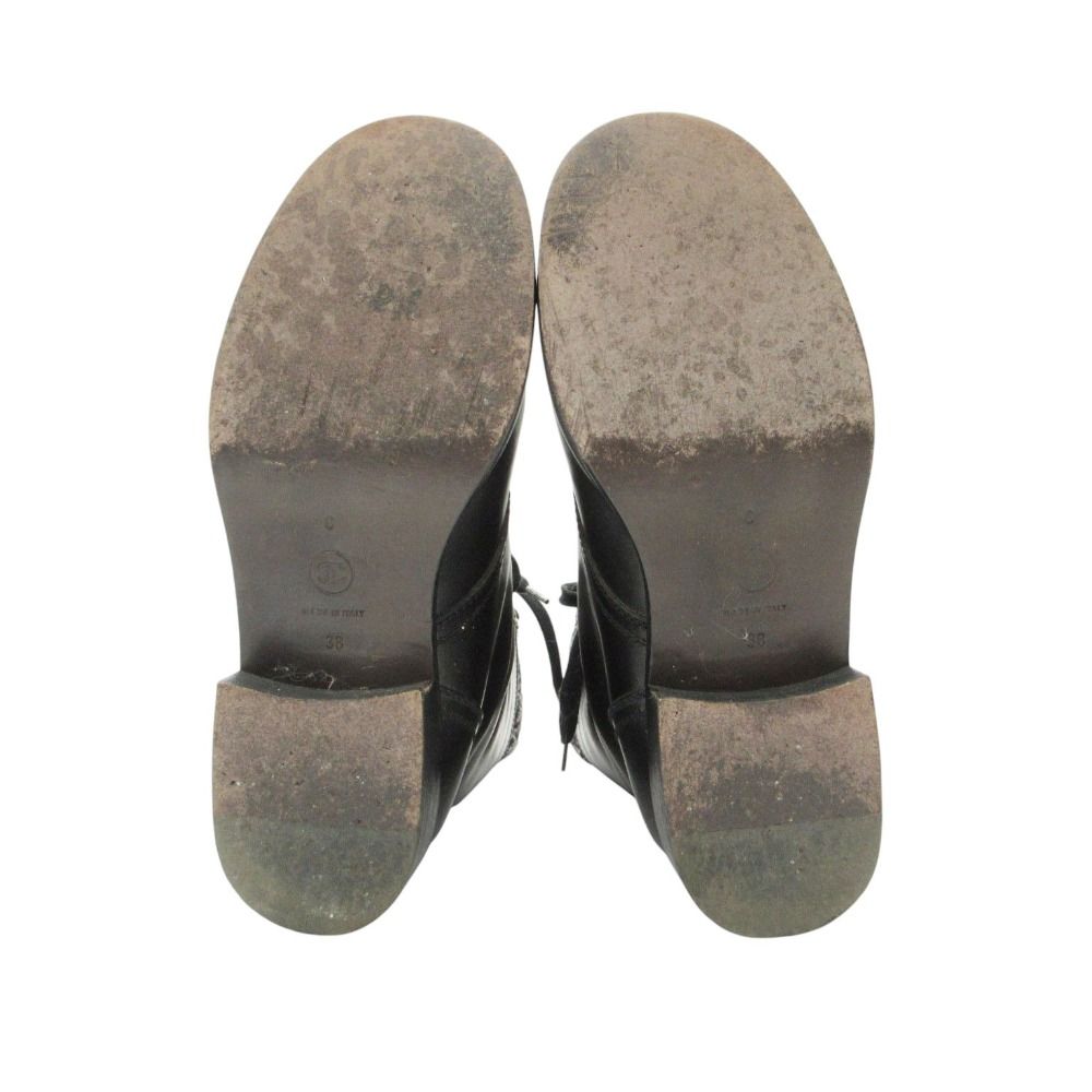 Chanel Boots CC Logo Side Zipper Long Combat Shoes Black — view 6
