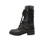 Chanel Boots CC Logo Side Zipper Long Combat Shoes Black