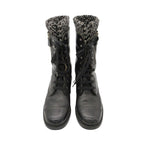 Chanel Boots CC Logo Side Zipper Long Combat Shoes Black — view 5