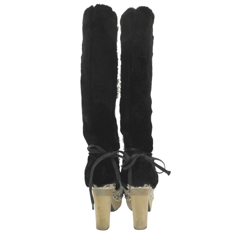 Chanel Boots Long Tweed Lapinfa CC Logo Wood Heels White — view 3