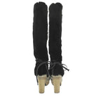 Chanel Boots Long Tweed Lapinfa CC Logo Wood Heels White — view 3