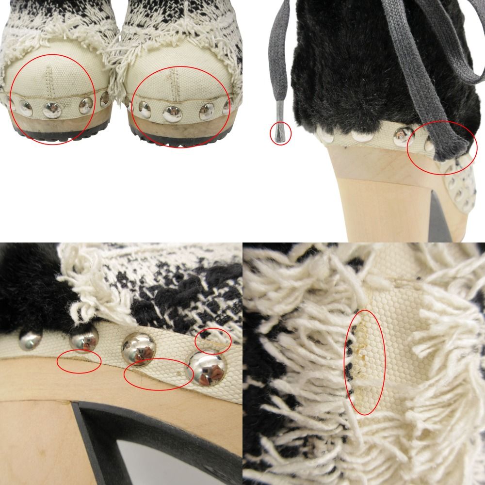 Chanel Boots Long Tweed Lapinfa CC Logo Wood Heels White — view 9