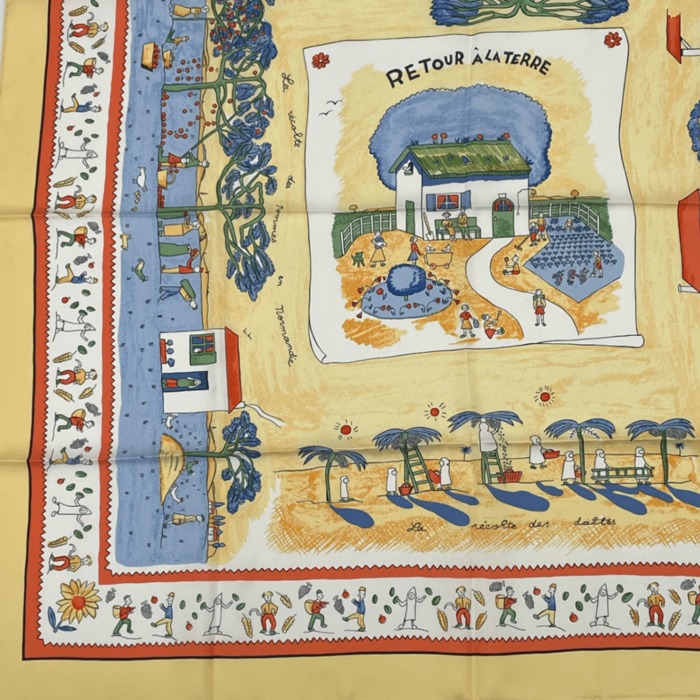 Hermes Carre 90 RE Tour a la Terre Return Yellow Silk 100% Scarf — view 4