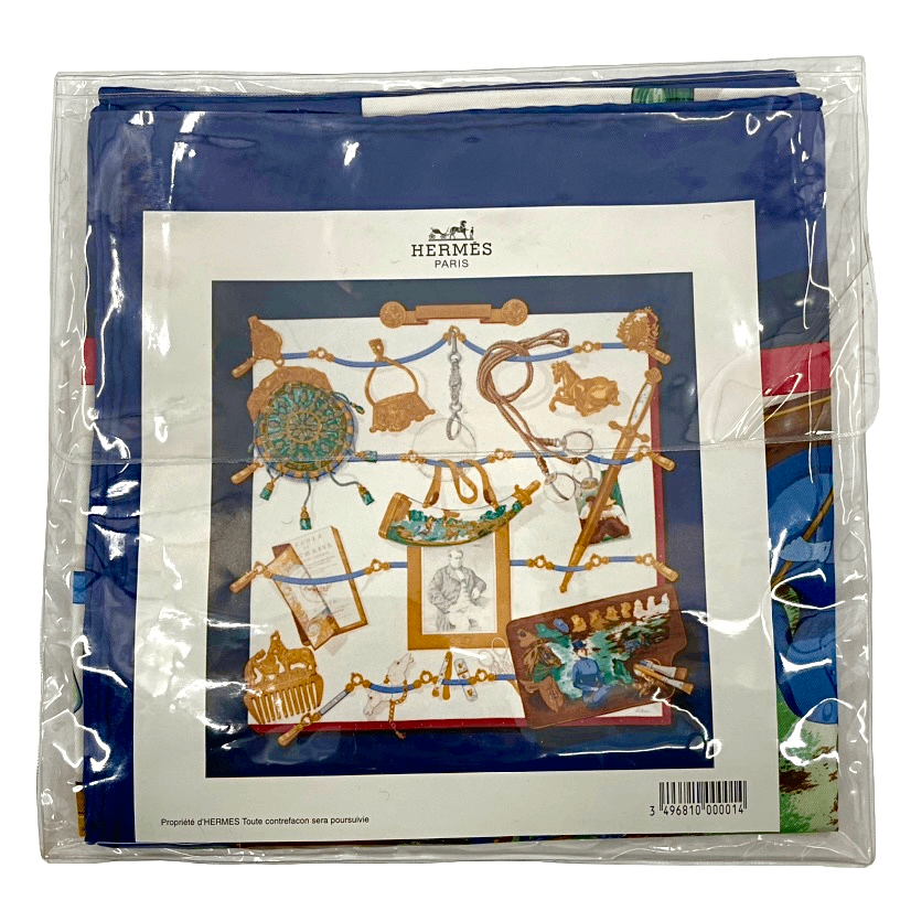 Hermes Scarf Carre 90 Silk Memoire D'hermes Memories Blue White