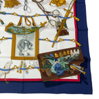 Hermes Scarf Carre 90 Silk Memoire D'hermes Memories Blue White — view 6