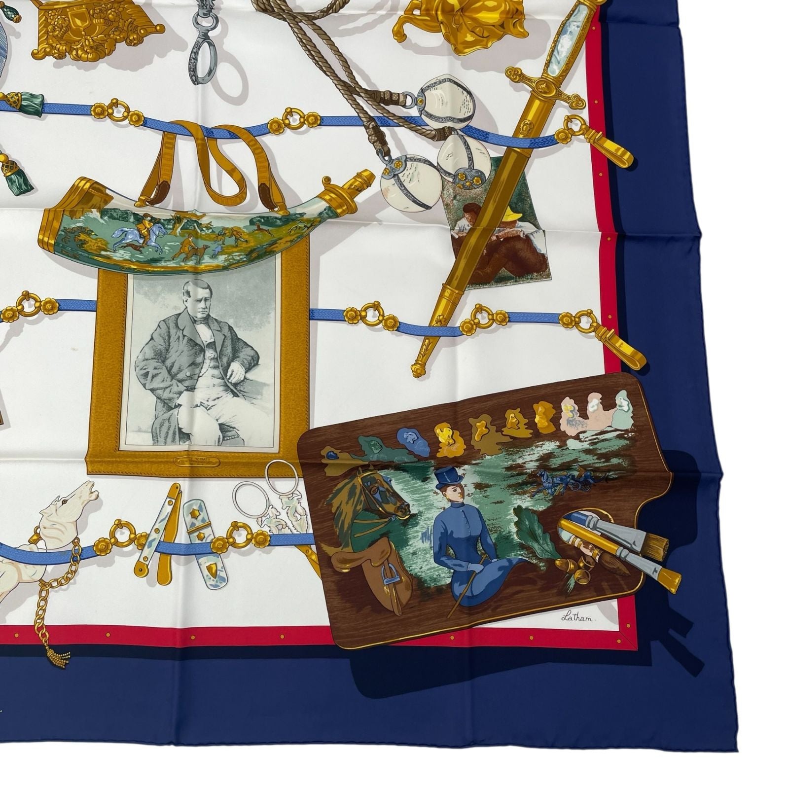 Hermes Scarf Carre 90 Silk Memoire D'hermes Memories Blue White — view 6