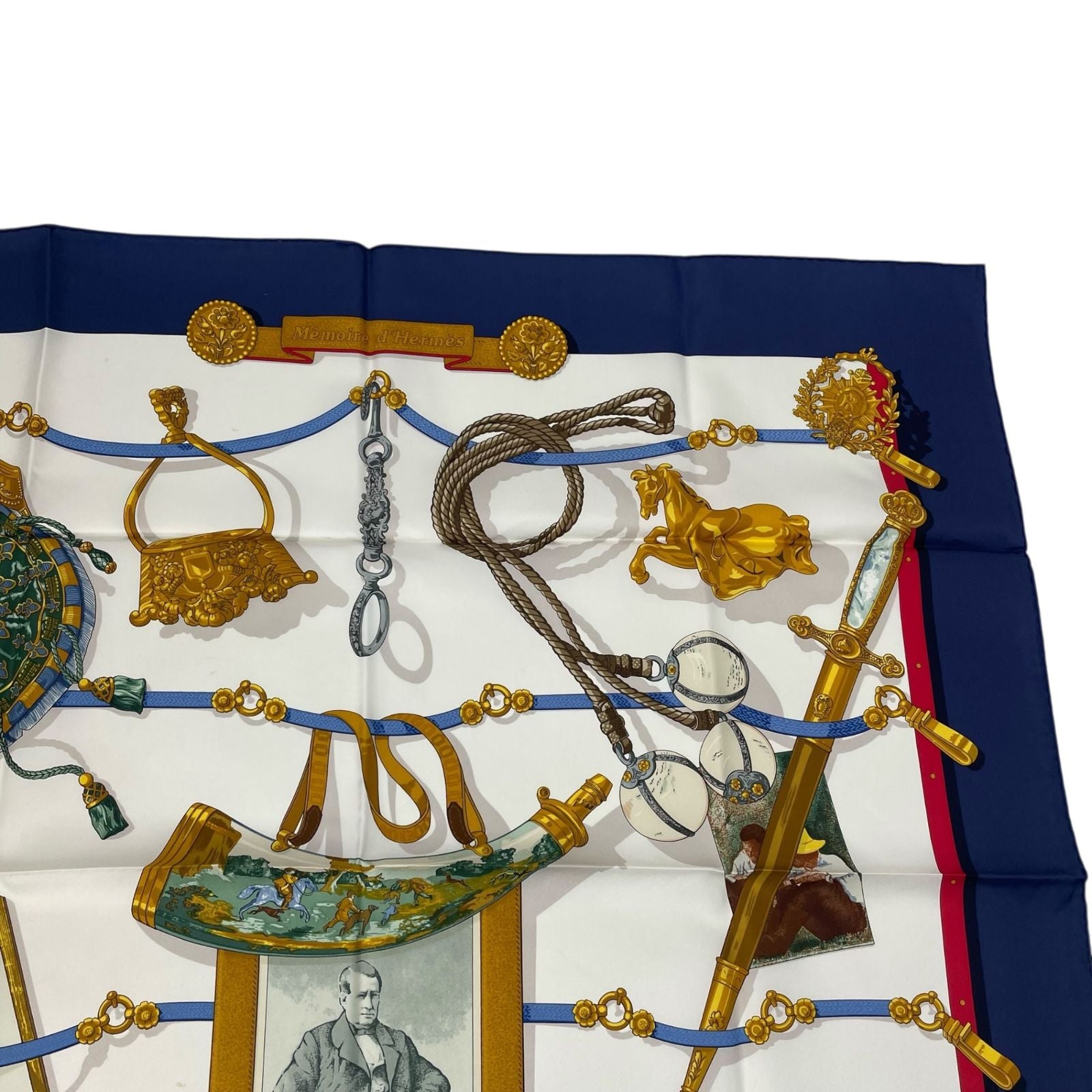 Hermes Scarf Carre 90 Silk Memoire D'hermes Memories Blue White — view 4