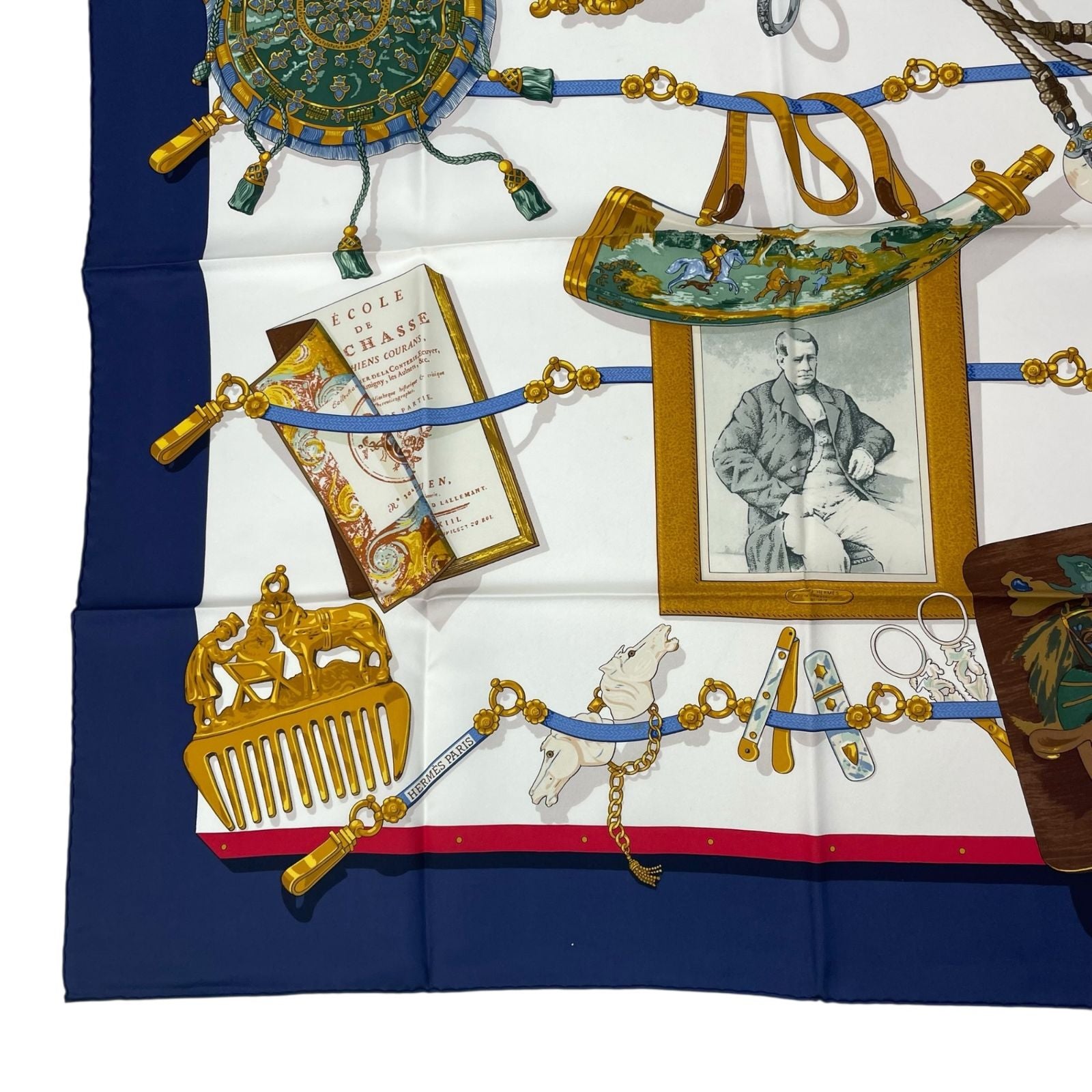 Hermes Scarf Carre 90 Silk Memoire D'hermes Memories Blue White — view 5