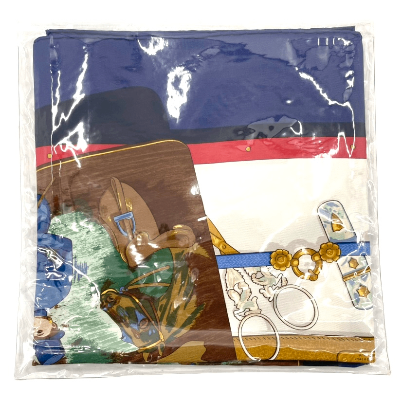 Hermes Scarf Carre 90 Silk Memoire D'hermes Memories Blue White — view 8