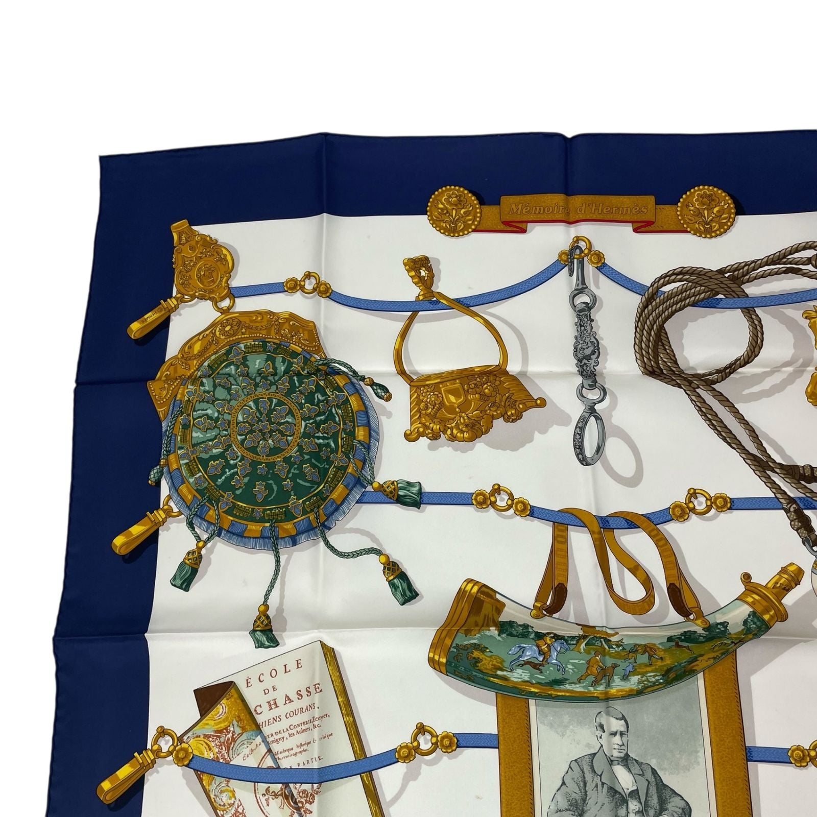Hermes Scarf Carre 90 Silk Memoire D'hermes Memories Blue White — view 3