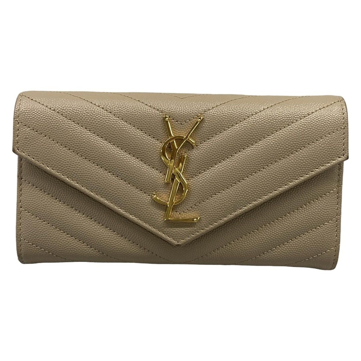 Saint Laurent Paris Wallet Monogram Large Flap Beige Leather