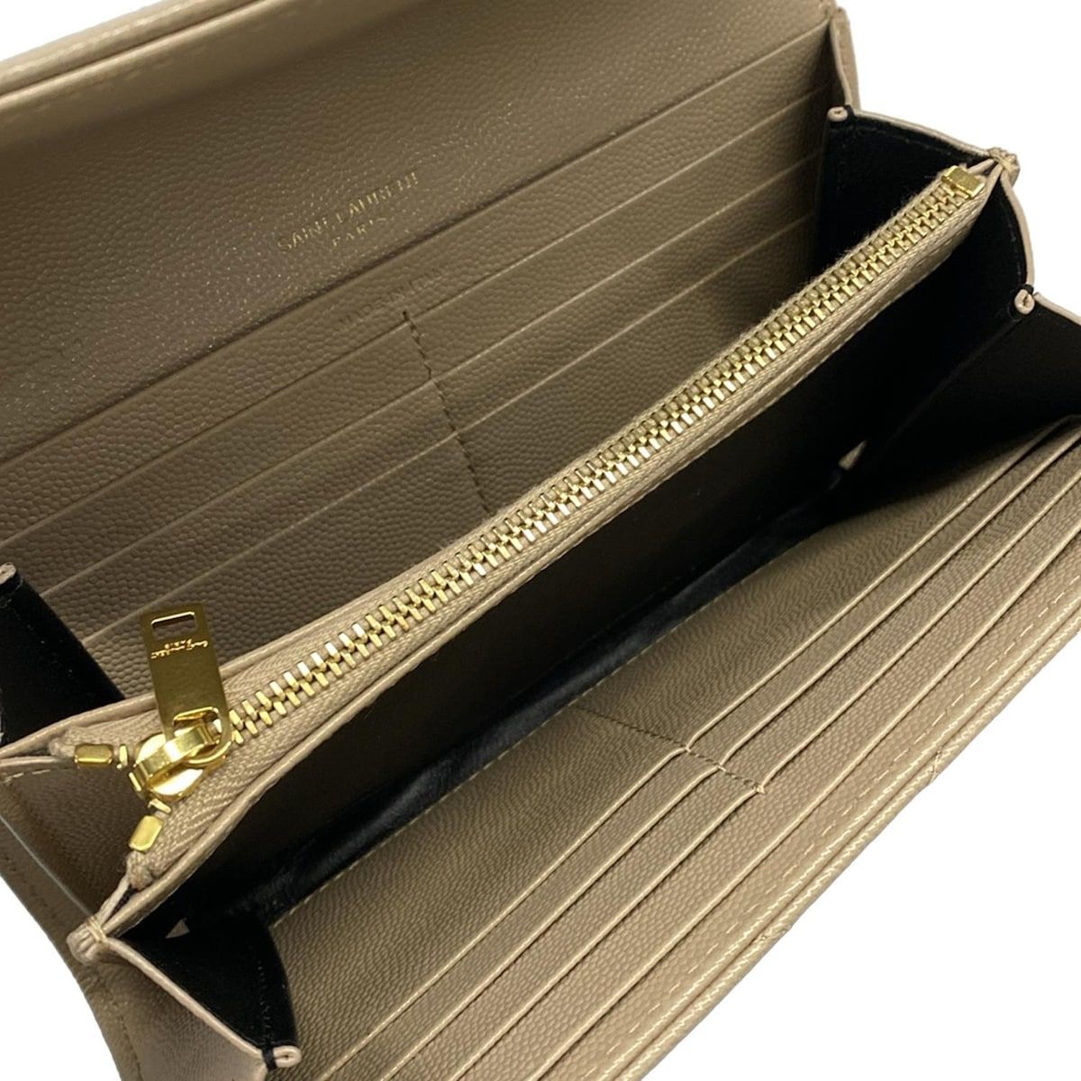 Saint Laurent Paris Wallet Monogram Large Flap Beige Leather — view 4