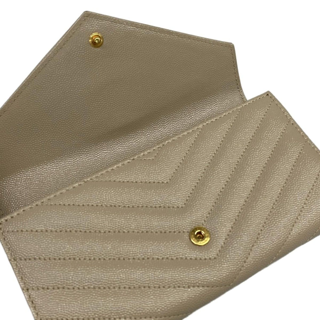 Saint Laurent Paris Wallet Monogram Large Flap Beige Leather — view 3