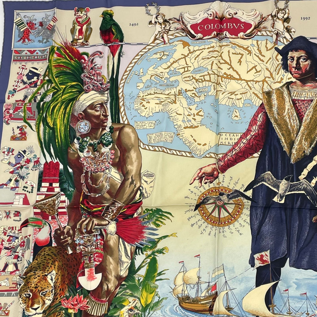Hermes Carre 90 Scarf les Ameriques Americas Columbus Silk Multicolor — view 2